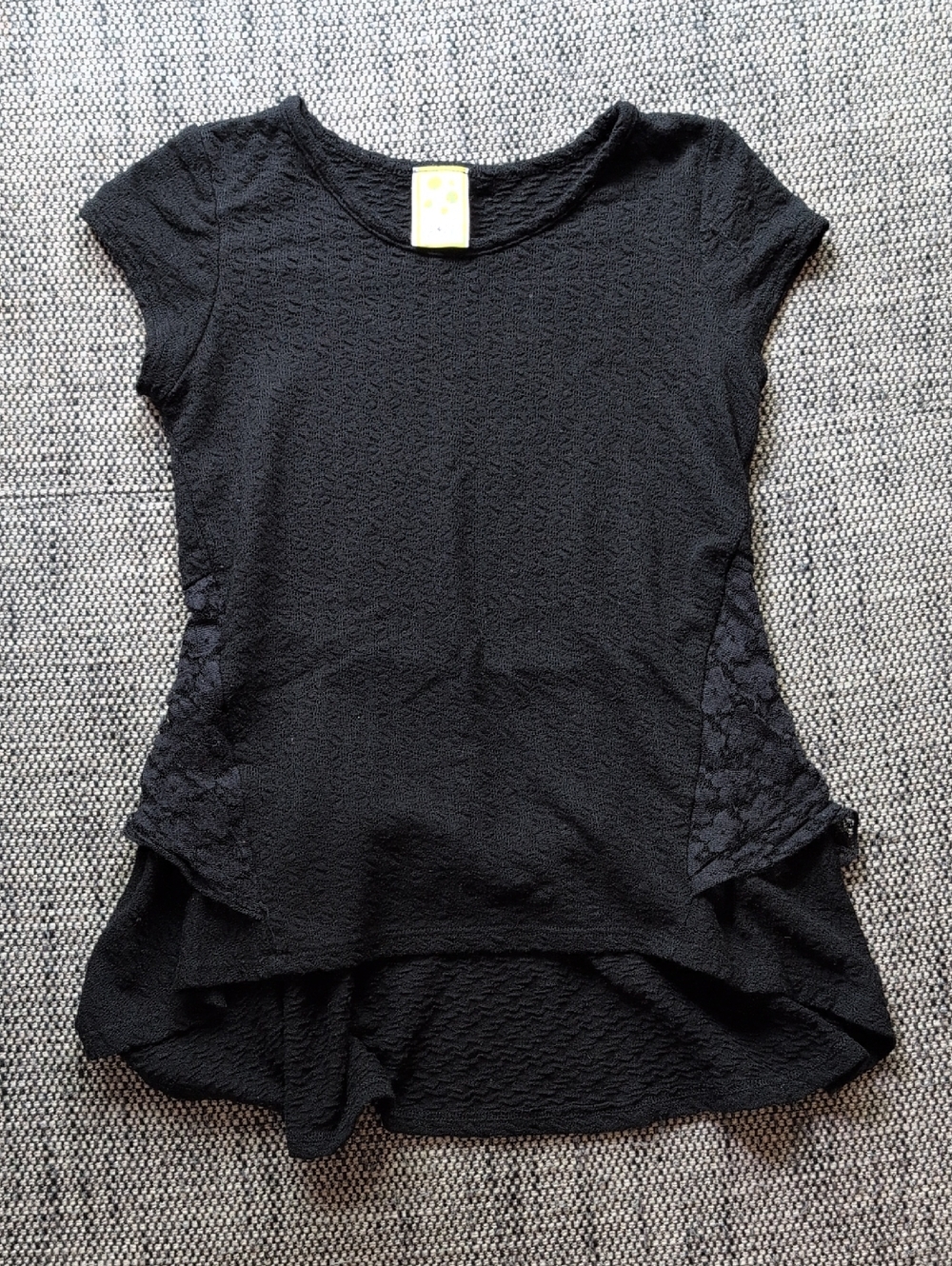 Girls' Black Short Sleeve Lace-Accent Tee